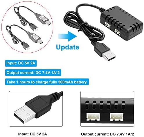Crazepony 2-in-1 USB Balance Charger Cable 1A with XH-3P Connector Plug for 2S 7.4V LiPo Battery RC Car Boat Rock Crawler FPV Drone Quadcopter