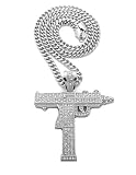 Iced Hip Hop Uzi Machine Gun Pendant 6mm/24,30' Cuban Chain Fashion Necklace RC4055 (Silver, 30)