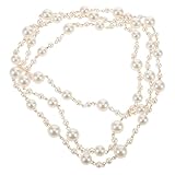 ORFOFE Collar de Perlas Largo para Mujer Cadena de Cuentas Dorada Diseño Apilado Sencillo Collar de Perlas Artificiales para Fiestas Bodas y Uso Diario