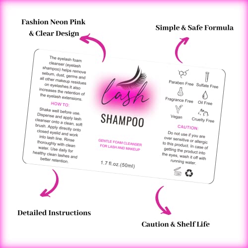 Lash Shampoo Label Stickers for Bottle 50pcs Eyelash Extensions Bath Wash Labels for Foam Pump Dispenser (4 * 2.4", Clear) — view 4