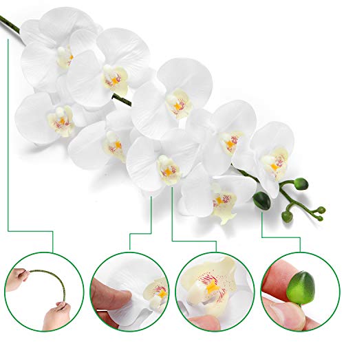 Ezflowery 2 Pcs 38’’ Artificial Real Touch Orchids Flowers 9 Heads Latex Phalaenopsis Stems For Diy Wedding Centerpieces, Living Room, Kitchen, Hotel, Party, Office, Home Decoration (White) #TOP1