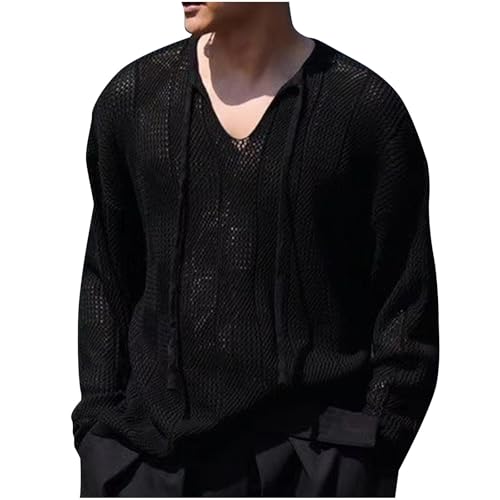 Hollow Out Sweater for Men Fashion Oversized Sweaters Casual Long Sleeve Solid Color Knit Pullover Loose Comfy Jumper