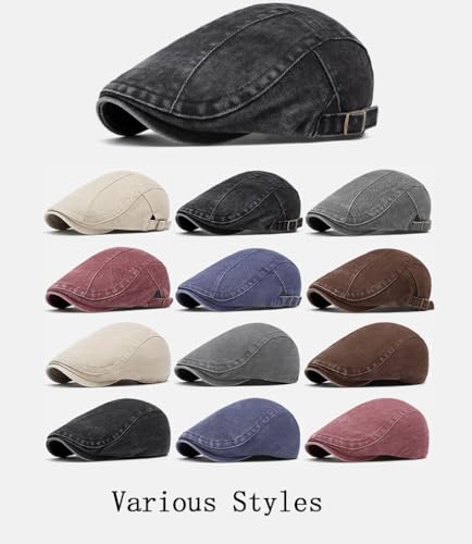 Image of Quanhaigou Unisex Denim Newsboy Hats Flat Ivy Gatsby Cabbie Driving Berets Hat Cotton Dad Cap for Men Women