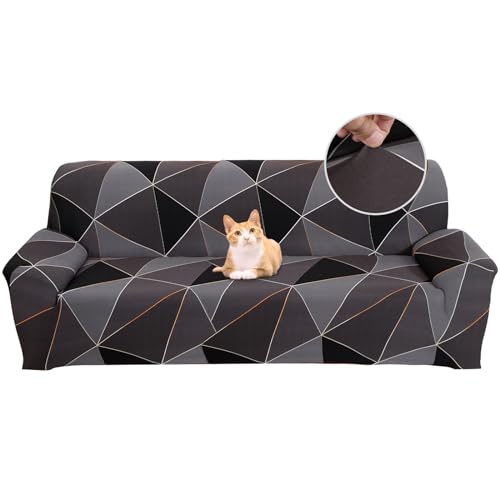 Jaotto Sofa Cover 3 Seater Elastic Stretch Spandex Sofa Throws Sofa Cover Non-Slip Washable Sofa Protector Couch Cover for Sofa with Armrest, Brown Geometry