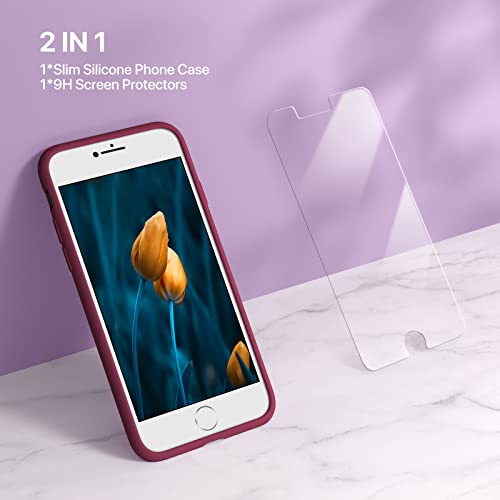 Image of Miracase Ultra Slim Designed for iPhone SE Case 2022(3rd Gen) /iPhone SE 2020 Case(2nd Gen) /iPhone 7 Case /iPhone 8 Case with Screen Protector, Multi-Color Silicone Shockproof Phone Case(Wine Red)