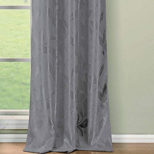Duck River Textiles - Home Fashion Metallic Floral Leaves Blackout Room Darkening Grommet Top Window Curtains Pair Panel Drapes For Bedroom, Living Room - Set Of 2 Panels - 36 X 84 Inch - Grey #TOP3