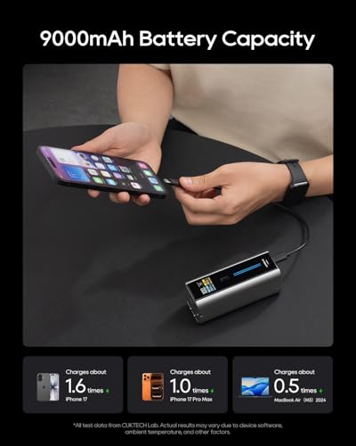 Image of CUKTECH 10 Fusion 9000mAh Power Bank with 65W Wall Charger, Portable Charger with Smart Display, Power Adapter with Dual USB-C Ports, Fast Charging for MacBook, iPhone 17 /16 Series, Galaxy, Pixel