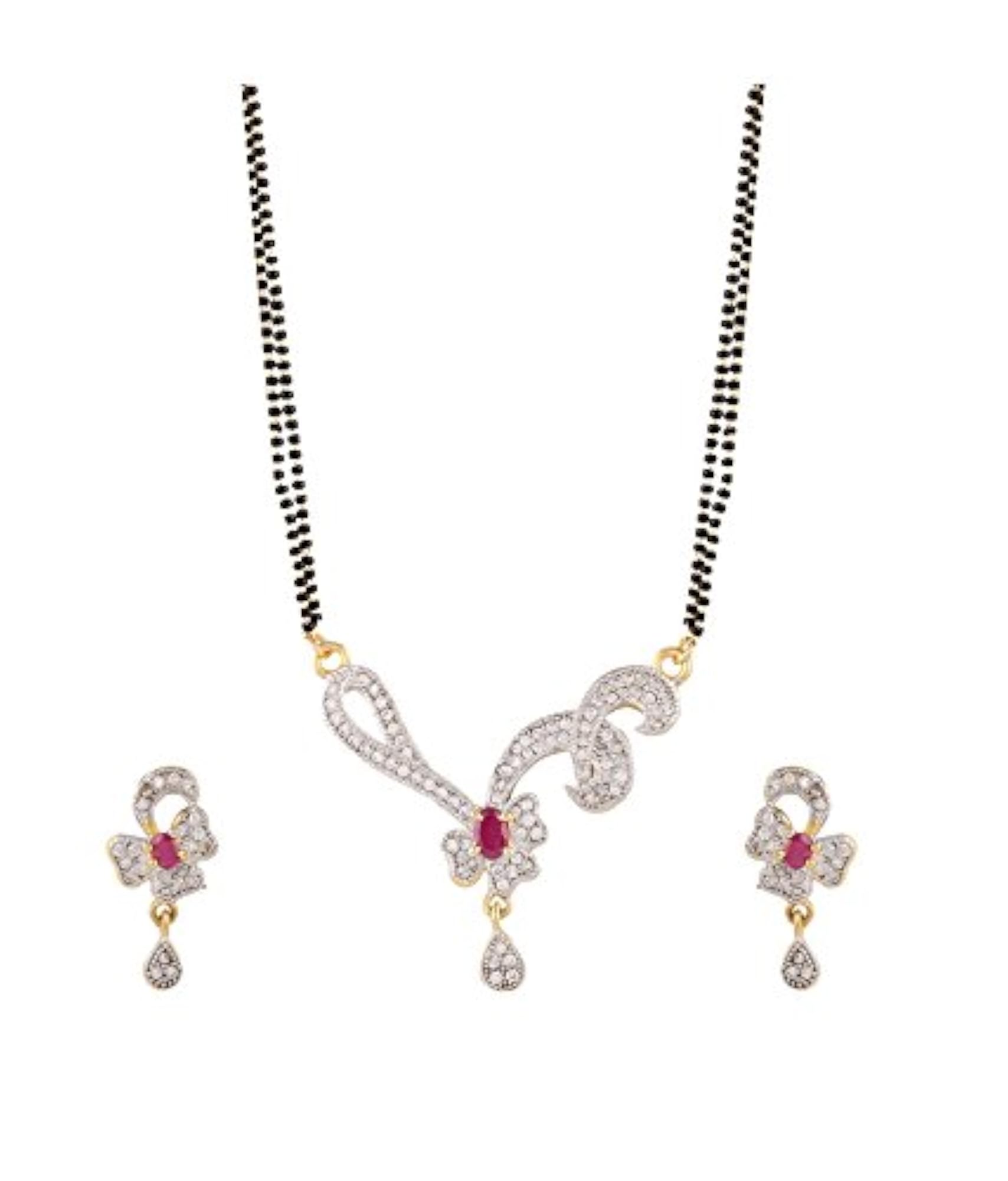 American Diamond Plated Mangalsutra with Chain and Earrings