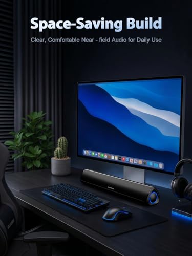Image of Bluedee Computer Speakers for Desktop PC, Rechargeable Computer Sound Bar with Hi-Fi Stereo Sound, Bluetooth 5.3 & 3.5mm AUX, Slim PC Soundbar for Desktop, Laptop, Monitor & Gaming Setup