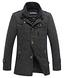 chouyatou Men's Winter Stylish Wool Blend Single Breasted Military Peacoat (Large, Thick-Grey)