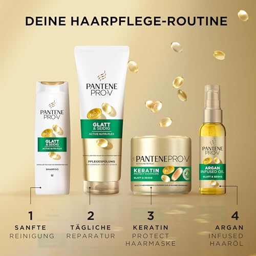 Pantene Pro-V Glatt & Seidig Keratin Protect Haarmaske 500ml für Krauses, Trockenes Haar, Bis zu 72 Stunden Glattes, Glänzendes Haar in Nur 1 Anwendung, Mit Pro-V Formel und Active Nutri-Plex
