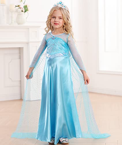Luzlen Snow Princess Costume For Toddler Girls Kids Blue Princess Dress Up With Wig Halloween Birthday Cosplay Outfits thumb #1