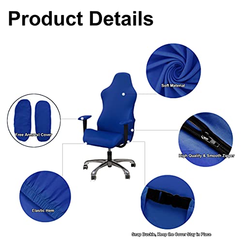 Image of WOMACO Gaming Chair Slipcover Stretch Seat Chair Cover for Leather Computer Reclining Racing Ruffled Gamer Chair Protector (Blue, One-size)