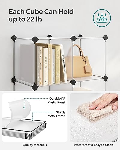 Image of SONGMICS 6 Cube Storage Organizer, DIY Closet Shelf, Plastic Clothes Organizer, Modular Bookcase, 11.8 x 11.8 x 11.8 Inch Cubes, with Feet and Rubber Mallet, White ULPC06W | DIY Closet Organizers and Storage, with Feet and Rubber Mallet, White, ULPC06W