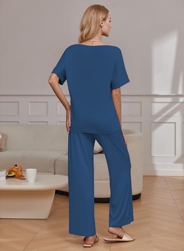 Image of Ekouaer Pajama Sets for Women 2 Piece Lounge Set Short Sleeve Tops and Long Pants Soft Comfy Pjs Sleepwear Outfits S-XXL