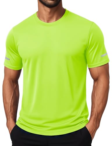 Image of MAGCOMSEN Mens Swimming T Shirt Gym Running Top Workout Short Sleeve Shirts Summer Breathable Sports UV T Shirt,FlGreen,3XL