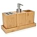 Navaris Set Accessori Bagno in bambù 4 Pezzi - Porta-Spazzolino Dispenser Porta-Sapone Bicchiere Porta-Oggetti e Vassoio - Kit Legno 25x10,5x18,5cm