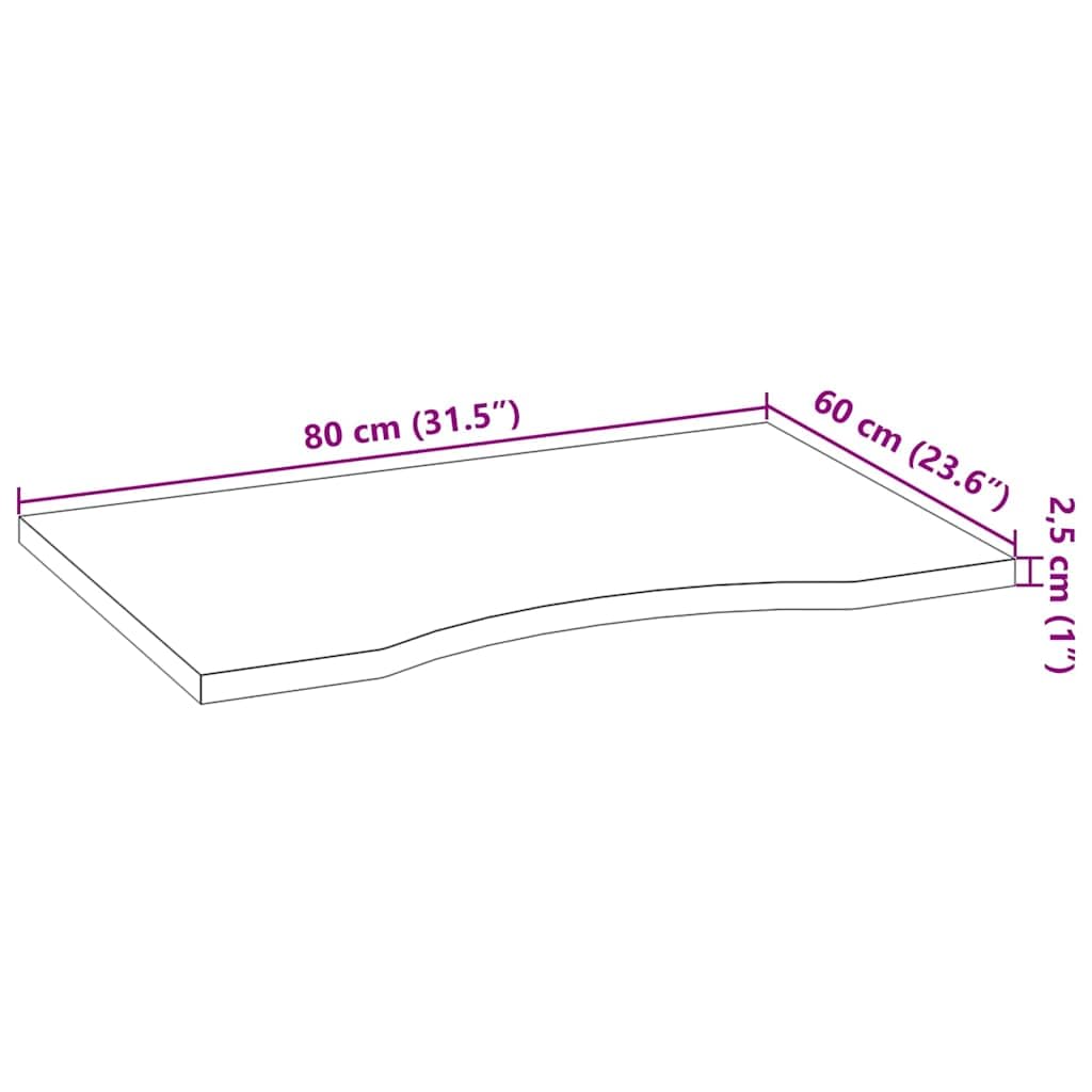 Piano da scrivania in rovere massiccio marrone scuro, 80 x 60 x 2,5 cm, rettangolare, piano di ricambio per mobili, accessorio fai da te, per ufficio, cucina, soggiorno, stabile e facile da