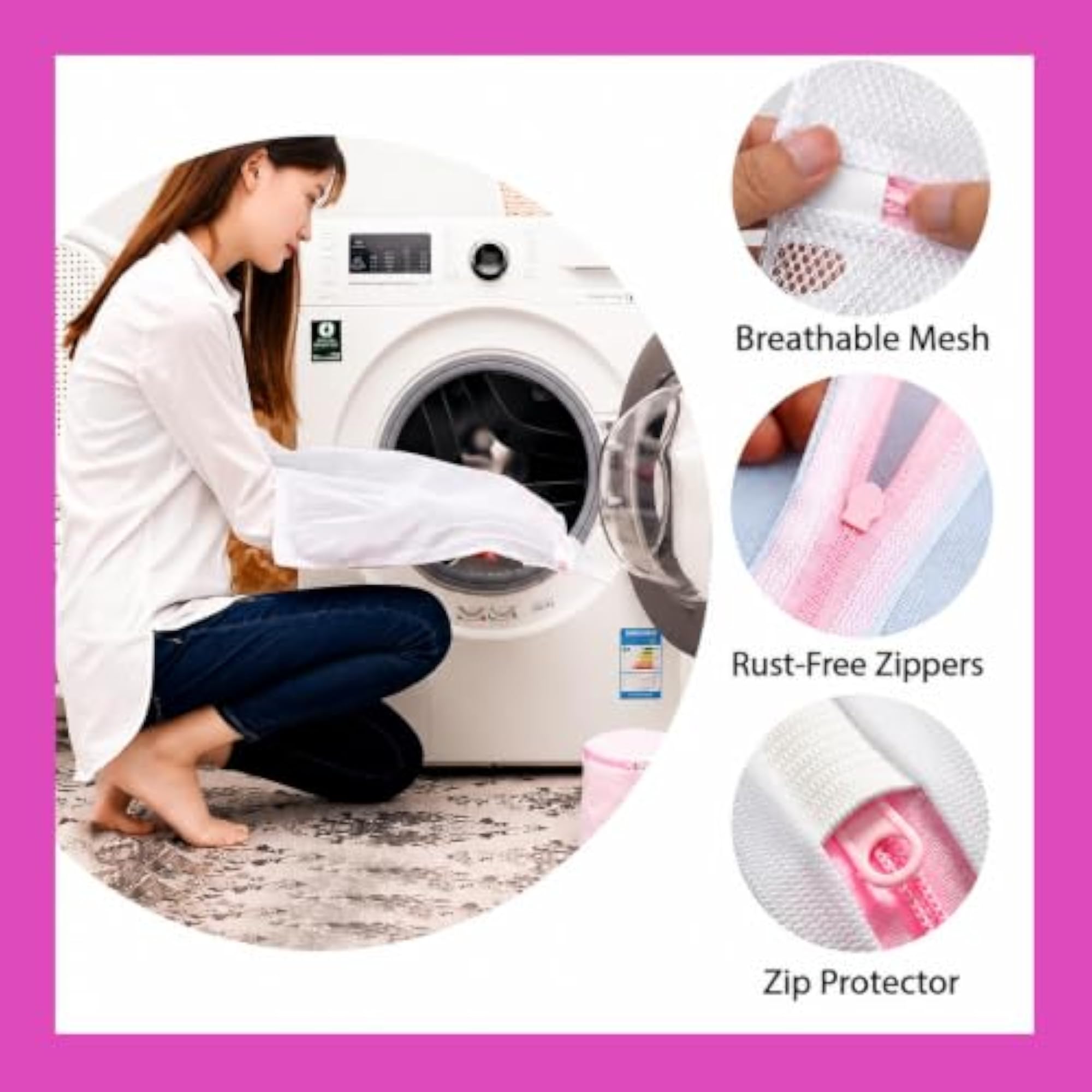 3 Pcs Mesh Laundry Washing Bags with Premium Zipper