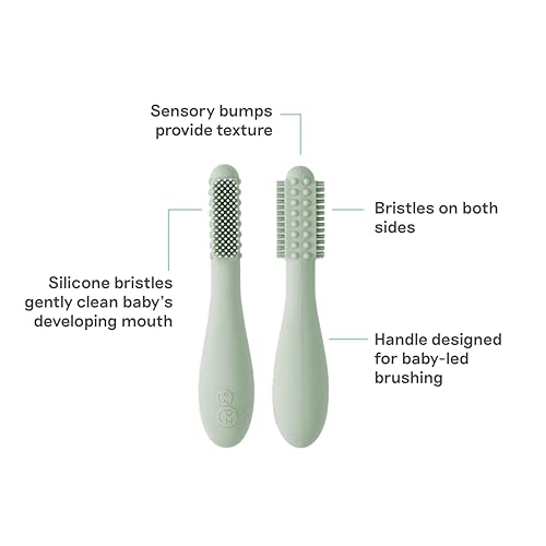 Image of ezpz Baby-Led Toothbrush (Sage) - 3 Months + - 100% Silicone Infant Toothbrush with Sensory Bumps - Cleans Gums + New Teeth - Improves Hand-to-Mouth Coordination, Self-Feeding Skills
