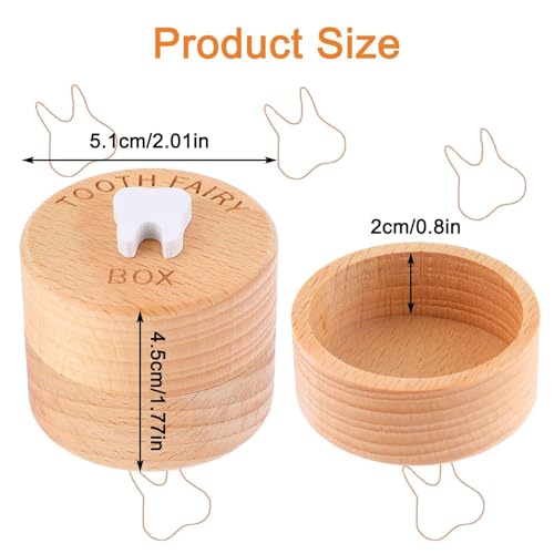 Miniatura 3 de Babyzoco Caja De Madera Para Dientes De Leche, Guardadientes, Estuche Para Dientes Infantil, 5.1 Cm Diámetro X 4 Cm Altura, Madera