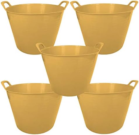 42L 42 Litre Large Eco-Friendly Recycled Flexi Tub - Black - Multi Purpose Robust Flexible Storage Container Bucket, Set of 5.
