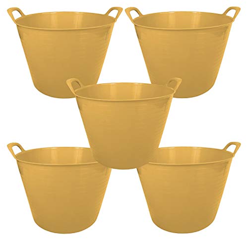 Image of 42L 42 Litre Large Eco-Friendly Recycled Flexi Tub - Yellow - Multi Purpose Robust Flexible Storage Container Bucket, Set of 5.
