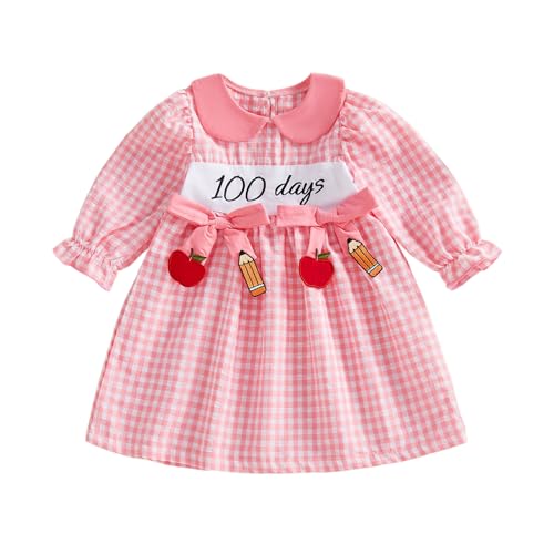 Socutebabe Toddler Girl Back to School Clothes 100 Days of School Dress Cute Pre Kindergarten Outfits for Girls (Plaid 100 Days of School Pink, 5-6 Years)