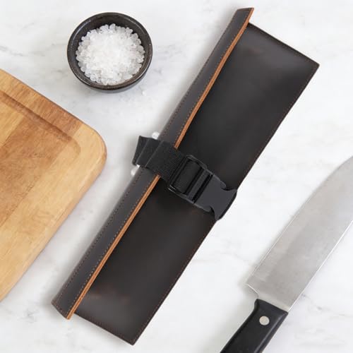 Chef Knife Sheath,Genuine Leather Chef Knife Case Bag Roll for Traval,Sheaths for Chef's Kitchen knives with Buckle,Tool Bag Organizer Pouch Culinary Accessories Cooking Tools Roll,Gifts for Men by Qchengsan - Used condition - Image 5