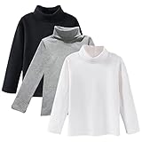 aromm Conjunto de 3 piezas de camiseta térmica con cuello alto y manga larga elástica para niños y niñas, 7-8 años