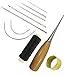 7 Pieces Curved Upholstery Hand Sewing Needles Sewing Needles with Leather Waxed Thread Cord Drilling Awl and Thimble for Leather Repair (1 Black Leather Waxed Thread Cord)