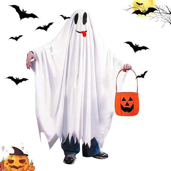 VEYLIN Kids Ghost White Hooded Cape Halloween Fancy Dress Costume for Cosplay Trick or Treating Party