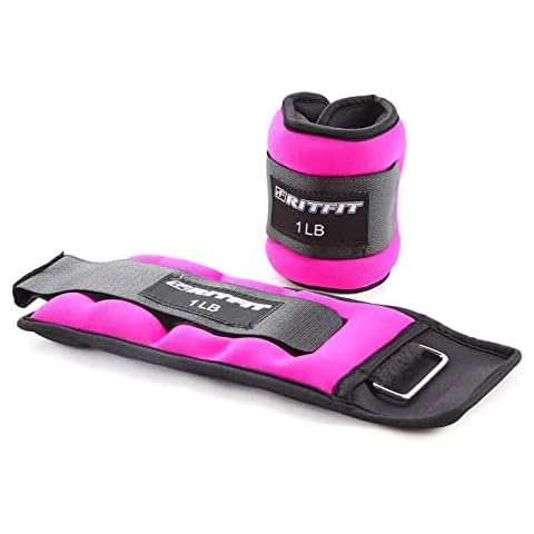 RitFit Ankle/Wrist Weights (1 Pair) with Fully Adjustable Strap for Arm, Hand & Leg - Best for Walking, Jogging, Gymnastics, Aerobics (RedNew - 1 lbs Pair) Cover