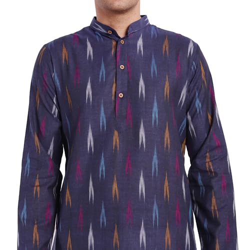 Image of SKAVIJ Men's Pure Cotton Printed Kurta Pajama Set Ikat Design Casual Ethnic Dress