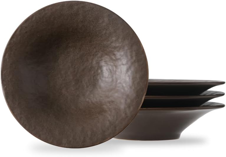 8 Inch Elegant Porcelain Dinner Plates, Round Appetizer Plates, Perfect for Salad, Dessert, Pasta, Snacks,Fruit,Breakfast, Party, Dishwasher & Microwave Safe, Set of 4 (Brown)