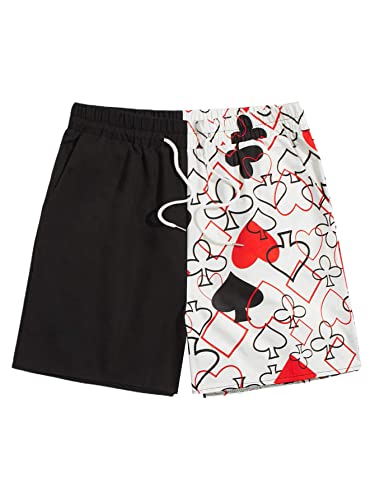 Wdirara Men's Graphic Print Colorblock Drawstring Waist Active Pocket Shorts Poker Multicolored M #TOP16