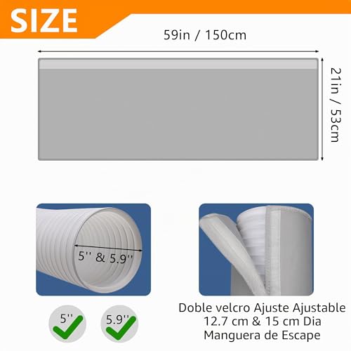 Miniatura 2 de Funda De Aislamiento Portátil Para Manguera De Aire Acondicionado, Cubierta Aislada, Se Adapta A Mangueras De 5 Y 5.9 Pulgadas, Fácil Instalación Con 3 Correas