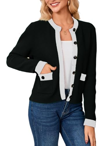 Women's Cropped Cardigan Sweater Long Sleeve Knit Lady Jacket Open Front Button Down Fall Casual Outerwear2