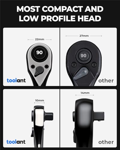 Image of toolant 1 /4 inch Drive Ratchet, 90-Tooth Compact Ratchet Wrench, 4Swing, Black Titanium Finish With Reversible Quick Release, 5 inch Length