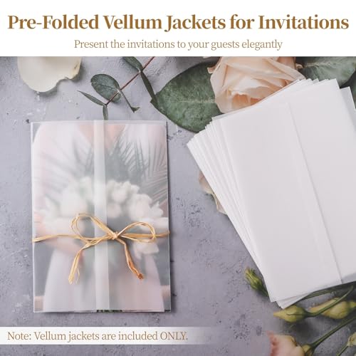 200 peças de jaquetas de velino pré-dobradas, envelope de veludo para convites de 12 x 18 cm, forros