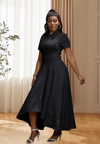 Image of Famnbro Womens Vintage Dress Casual 1950s Short Sleeve A-Line Work Church Business Party Elegant Dresses