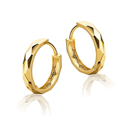 14 Karat 585 Gold Rund Creolen Diamantiert Italienisch Ohrringe Gelbgold - HLK-62 14 Karat 585 Gold Rund Creolen Diamantiert Italienisch Ohrringe Gelbgold - HLK-62