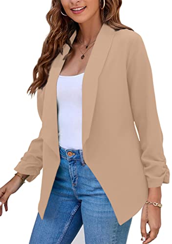 Image of YMING Womens Open Front Work Blazer Business Long Sleeve Jackets Solid Color Office Short Cardigans