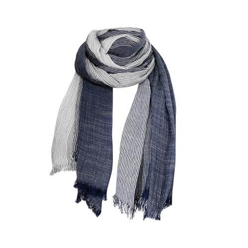 ANKOMINA Unisex Striped Cotton Linen Long Scarf Fashion Warm Lightweight Scarves Wraps with Fringed Edges for Women Men