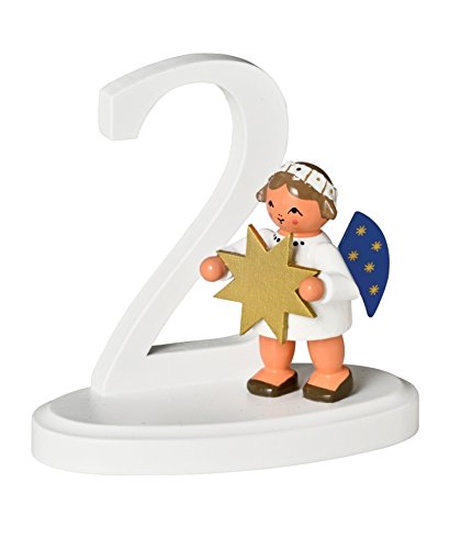 Chiffre 2 avec ange de 7 cm et décoration en bois de Noël