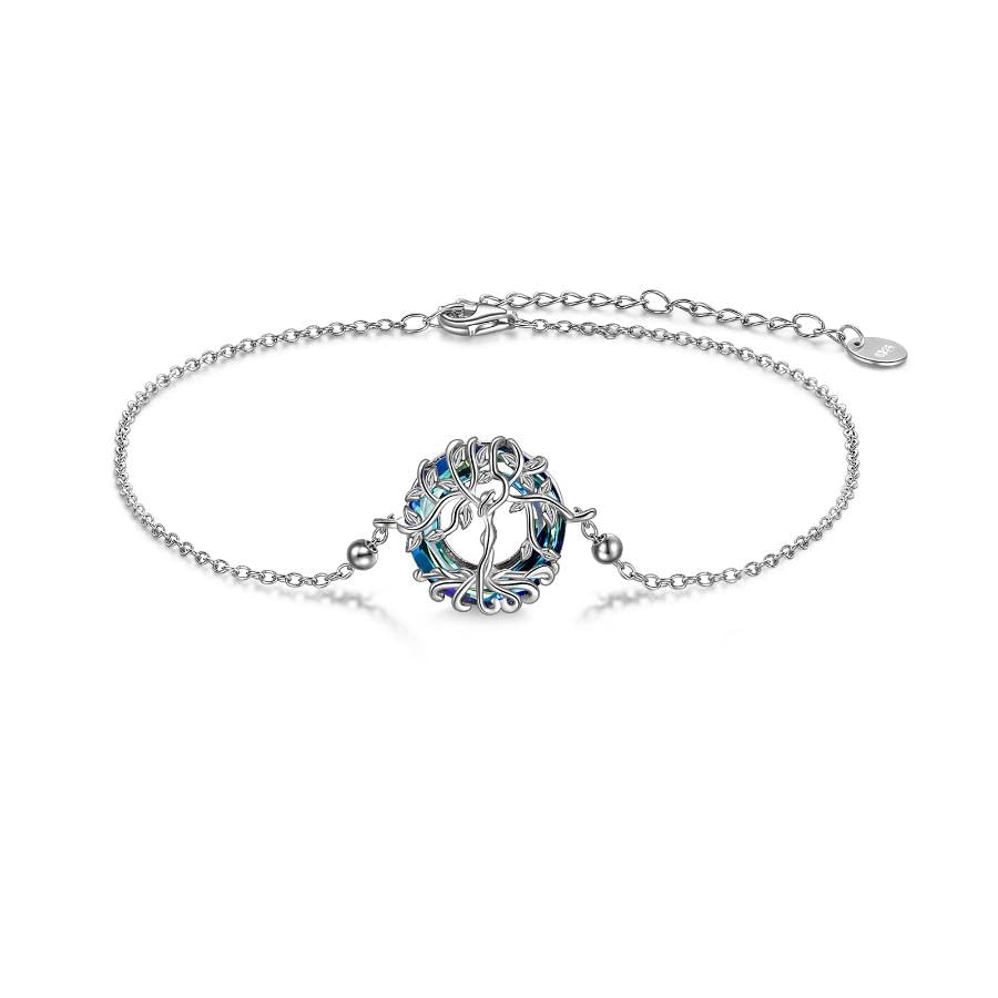 Pulsera de tobillo árbol de la vida plata de ley cristal joyas ajustables mujer