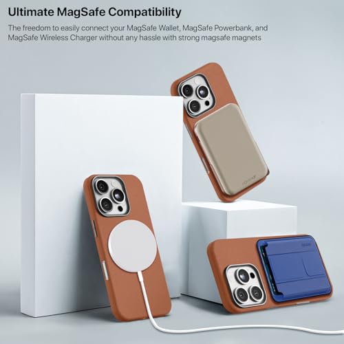 Image of GRIPP Heritage Xtreme Case Compatible with Mag-Safe for iPhone 16 Pro Max | 8ft Drop-Tested with D30 Tech, Premium Leatherette & Silicon, Metal Buttons, Luxuriantly Smooth Texture Back Cover - Camel