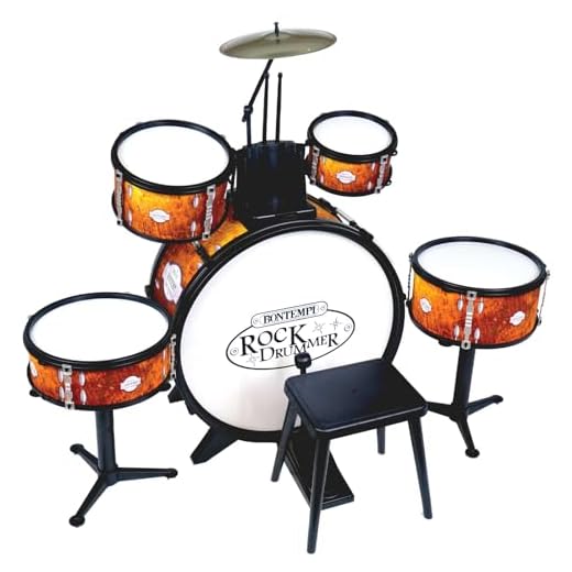 Bontempi BeatFusion Pro: Batería Premium con Bombo Potente y Set Completo de Percusión, Naranja, 700x400x800 mm