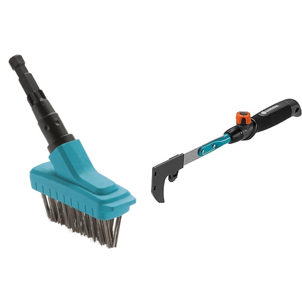 Gardena combisystem szczotka do fug M: do łatwego usuwania mchu spomiędzy płyt i ze ścian (3605-20) & Gardena combisystem skrobak do fug: do usuwania mchu i chwastów z fug między płytkami (8927-20)