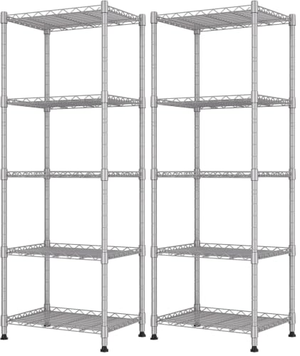 Image of REGILLER 5-Wire Shelving Metal Storage Rack Adjustable Shelves,Standing Storage Shelf Units for Laundry Bathroom Kitchen Pantry Closet(Silver,11.8 inch D x 16.6 inch W x 53.5 inch H) (Pack of 2)